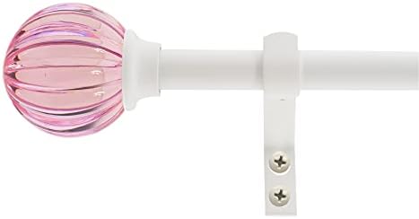 Decopolitan 58 Inch Fluted Ball Curtain Rod Set Pink