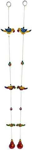 Purpledip Wall Hanging with Parrots and Bells Set of 2