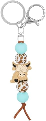 Cute Cow Keychain with Beads and Clip