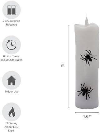 Lumabase Battery Operated Hanging Pillar Candles with Spiders Set of 4