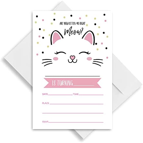 Kitty Cat Birthday Invitations Set of 20