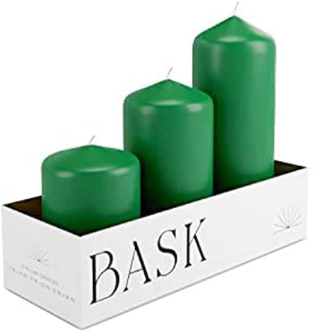 Bask Cone Top Pillar Candles Set of 3 Green