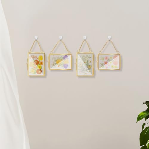 4 Pcs Hanging Pressed Flower Frames with Metal Chain
