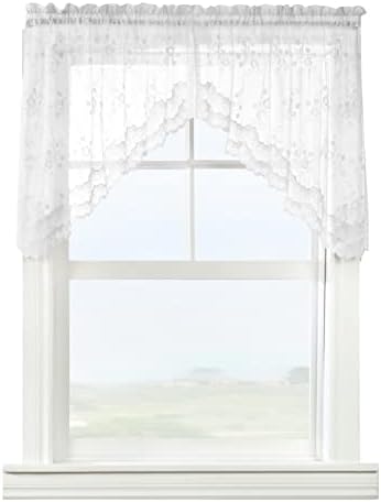 Loft Living Melody Jacquard Lace Curtains 36 x 32 White Pair