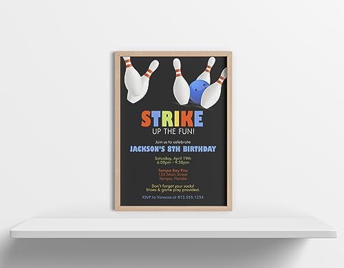 Personalized Bowling Party Invites Boy Birthday 12 Count