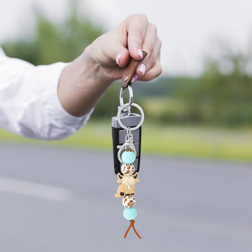 Cute Cow Keychain with Beads and Clip