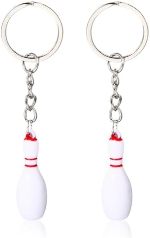 16Pcs Bowling Key Chains with Silver Alloy Resin Pendants