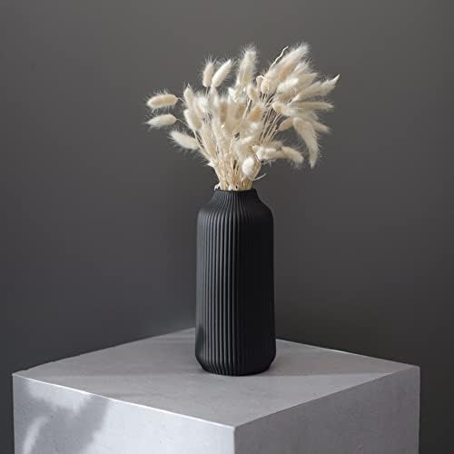 Ceramic Vase with Nordic Design 8 Inch Black Matte for Flowers
