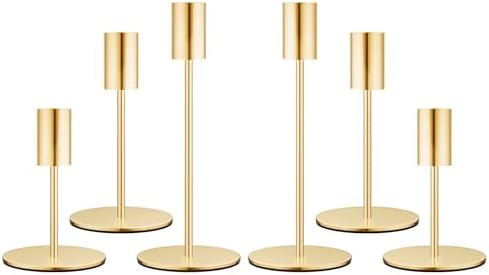Set of 6 French Gold Taper Candle Holders