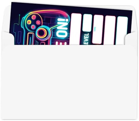 Neon Video Game Birthday Party Invitation Cards Double-Sided 30-Pack with Envelopes