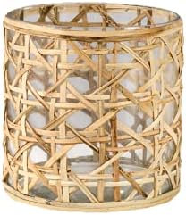 Serene Spaces Living Saigon Cane Wrapped Glass Hurricane Candle Holder