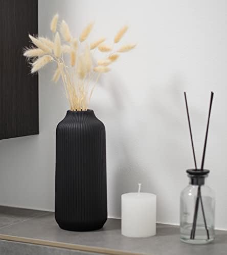 Ceramic Vase with Nordic Design 8 Inch Black Matte for Flowers