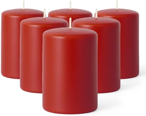 Biedermann Sons Unscented Pillar Candles Box of 6 Cranberry Red