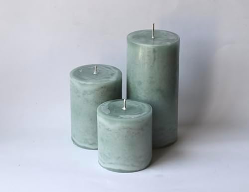 Modern Candle Design Set of 3 Unscented Pillar Candles Sage Green