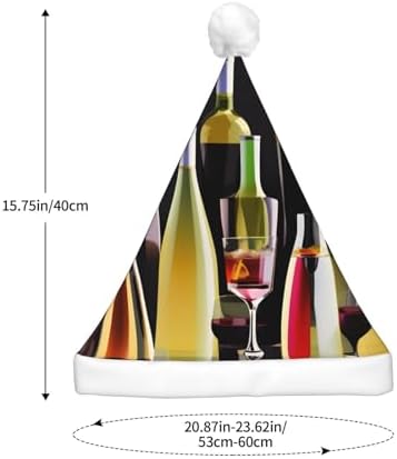 Cocktail Glasses Wine Bottles Print Christmas Hat with LED Lights