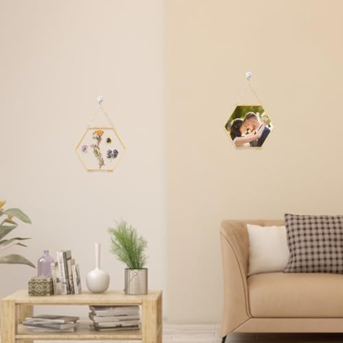 UNICRAFTALE 2Pcs Floating Glass Photo Frame with Golden Pressed Flowers