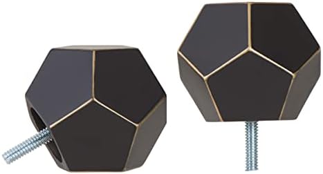 Ivilon Faceted Hexagonal Finials for Curtain Rods 1 Inch Diameter Antique Black