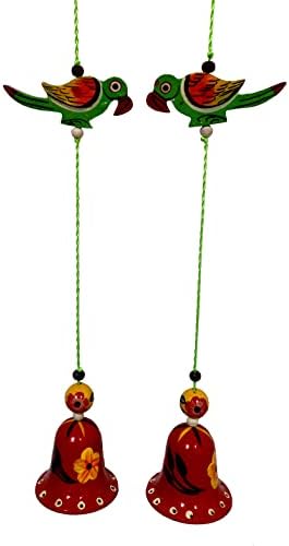Purpledip Wall Hanging with Parrots and Bells Set of 2