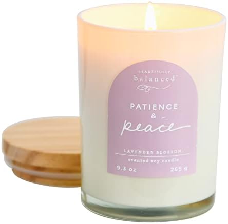Scented Lidded Glass Soy Candle with Patience and Peace