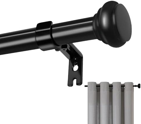 Joydeco Black Curtain Rod 32-88 Inch Adjustable Single Rod for Windows