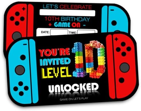 Video Game 10th Birthday Party Invitation Cards