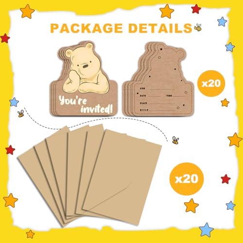 20PCS Winnie The Pooh Party Invitations with Envelopes