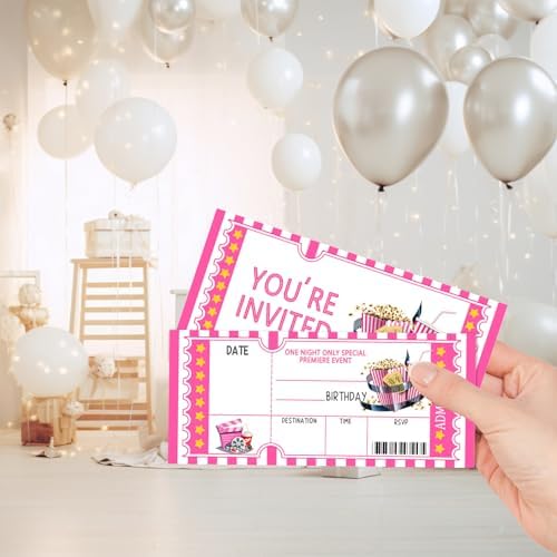 Movie Night Ticket Birthday Invitation Cards for Teens and Adults