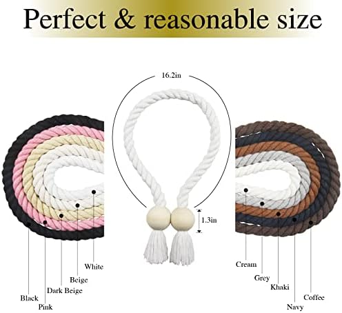 4 Pack White Magnetic Curtain Tiebacks with Wooden Buckle