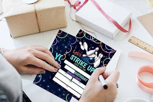 Neon Bowling Birthday Invitations for Boys Girls