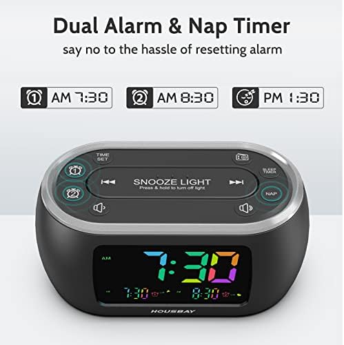 HOUSBAY 3 in 1 Alarm Clock for Bedrooms - Clock Radio Night Light