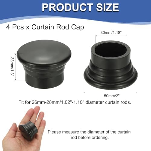 Uxcell Curtain Rod Ends 4Pcs Black Plastic Finials for 26-28mm Rods