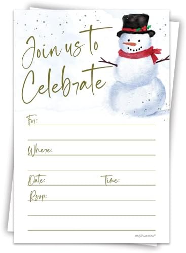 Christmas Invitations - Snowman Party Invites With Envelopes 20 Count