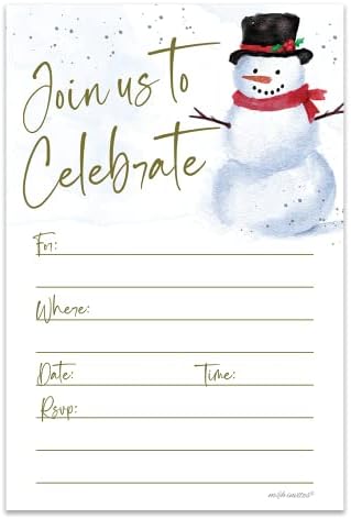 Christmas Invitations - Snowman Party Invites With Envelopes 20 Count