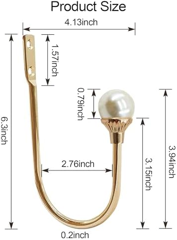 Gold Plastic Pearl U-Shaped Curtain Holdbacks Pack of 2