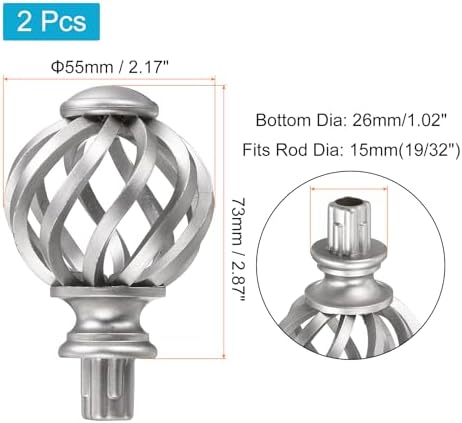 Uxcell Curtain Rod Finials 2Pcs Silver 15mm