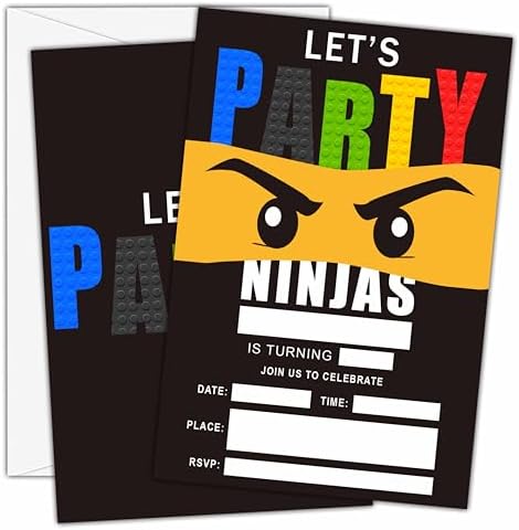 4 x 6 Ninja Birthday Invites With Envelopes - 25 Sets