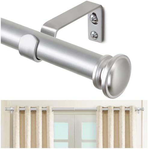 TONIAL Adjustable Single Curtain Rod Silver 32-58 Inch