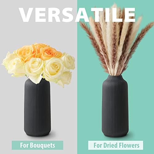 Ceramic Vase with Nordic Design 8 Inch Black Matte for Flowers