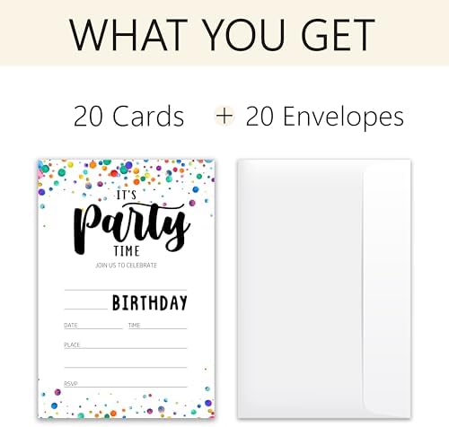 Its Party Time Birthday Invitation Cards with Envelopes Pack of 20