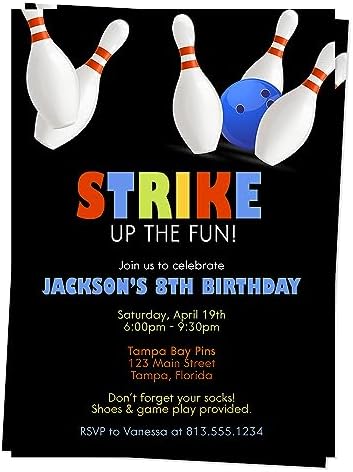 Personalized Bowling Party Invites Boy Birthday 12 Count