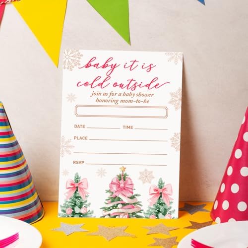 Winter Baby Shower Party Invitations Set of 20 Pink Christmas