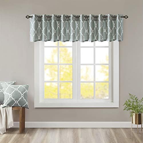 Madison Park Saratoga Fretwork Print Valance Swags 50x18 Seafoam White