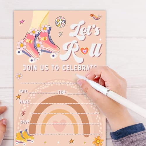 Rainbow Roller Skate Birthday Invitations 30-Pack