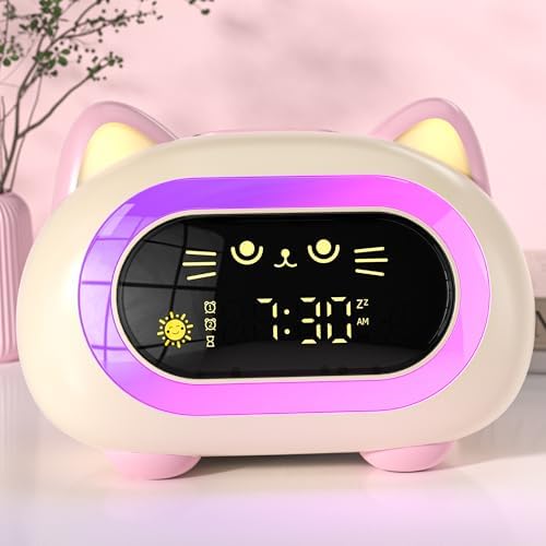 Charming Cat Alarm Clock for Kids with Dual Alarm and Night Light