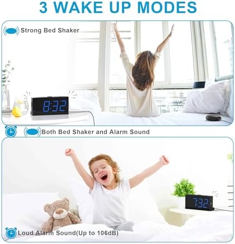 Extra Loud Dual Alarm Clock with Vibration for Deep Sleepers