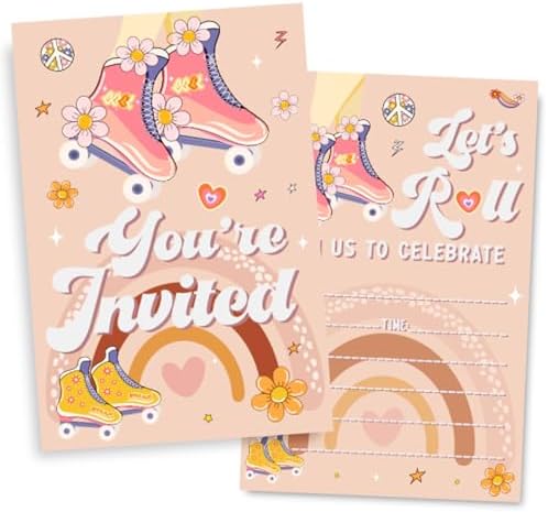 Rainbow Roller Skate Birthday Invitations 30-Pack