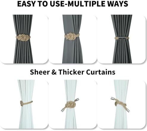 4 Pack Natural Jute Magnetic Curtain Holdbacks