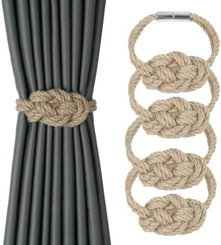 4 Pack Natural Jute Magnetic Curtain Holdbacks