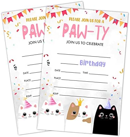 LWBEO Cat Birthday Invitation Cards with Envelopes