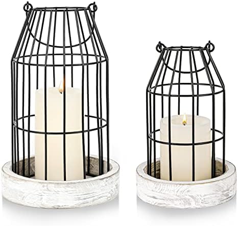 Rustic Farmhouse Candle Lantern Set of 2